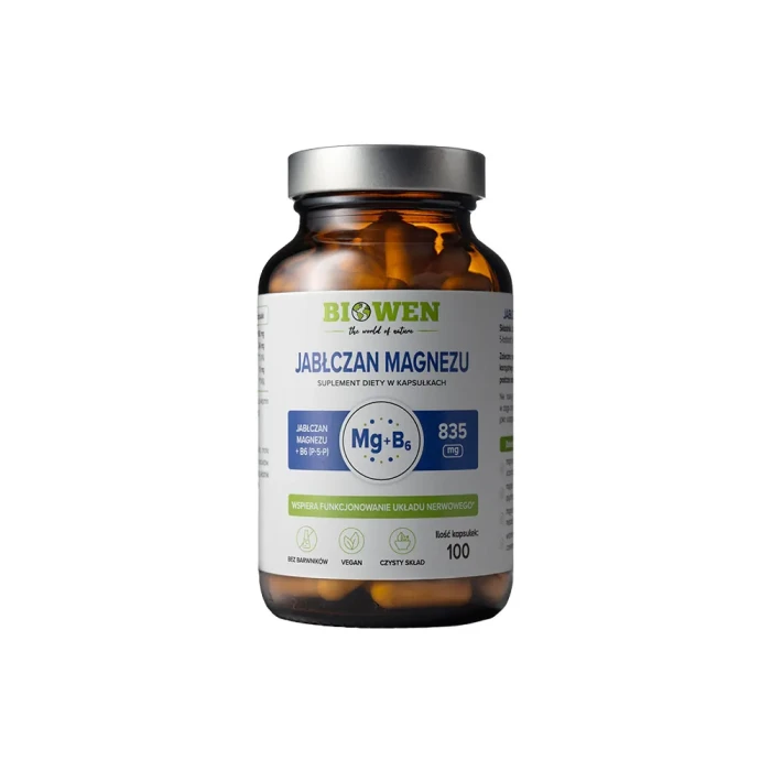 BIOWEN Jabłczan Magnezu 100 kapsułek magnez 132 mg witamina B6 P-5-P
