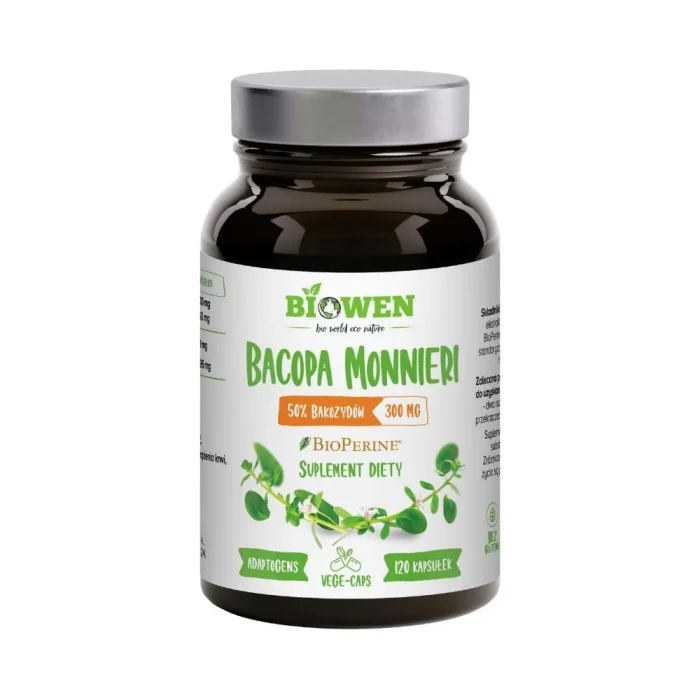 BIOWEN Bacopa Monnieri 120 kapsułek Brahmi 300 mg 50 procent bakozydów BioPerine