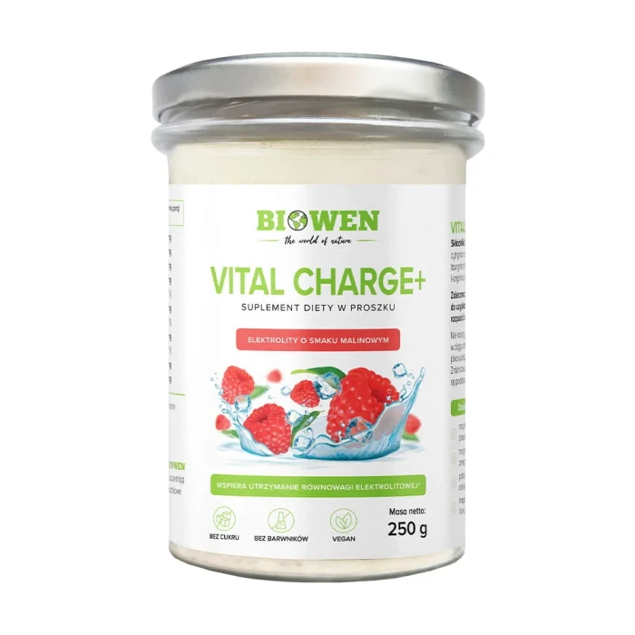 BIOWEN Vital Charge+ elektrolity o smaku malinowym 250 g suplement diety w proszku