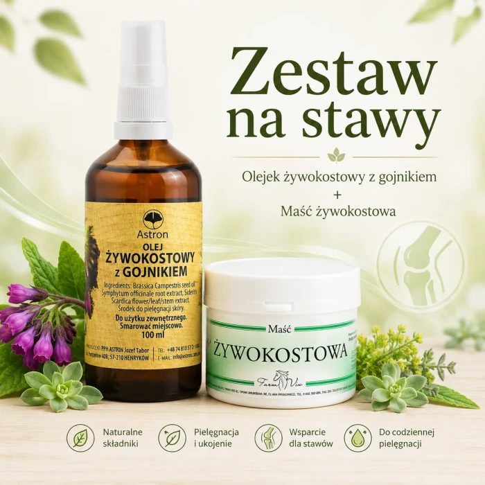 Zestaw na stawy – olejek żywokostowy z gojnikiem Astron i maść żywokostowa