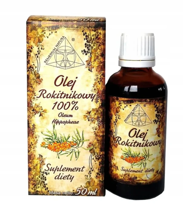 Olej rokitnikowy 100% Remedium Natura 50ml w butelce z opakowaniem